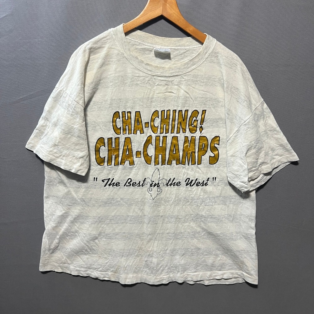 Vintage Four Seasons Cha-Ching Cha-Champs Graphic T-Shirt Grey Marl XL 21x29